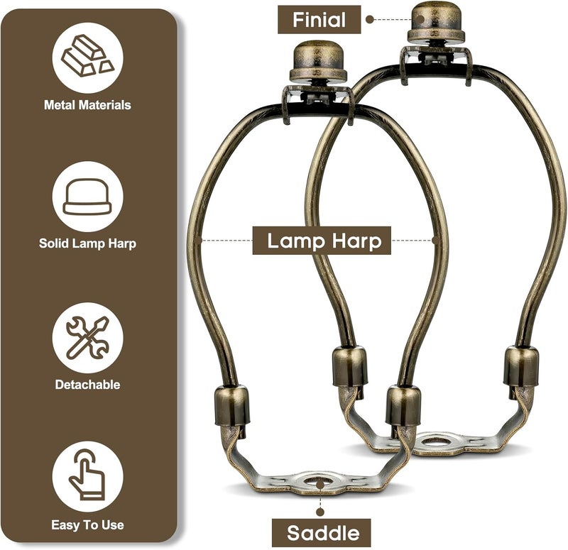 GooChan Lamp Shade Harp, Antique Brass Lamp Harp Frame Lampshade Bracket, Detachable Shade Holder for Floor or Table Light (Bronze, 5-Inch) - Image 5